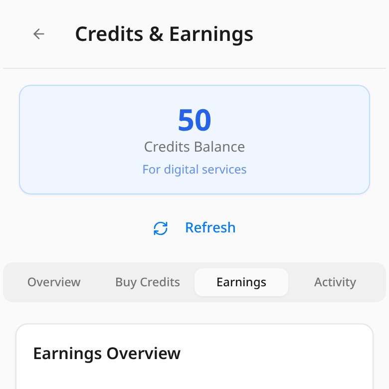 Credits & Earnings screen from the MyTime mobile app