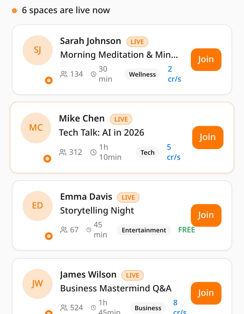 Host Space screen from the MyTime mobile app